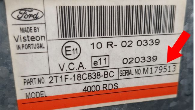 ford 6000 cd rds eon serial number label