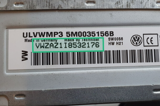 VW Radio Etikett mit VWZ Seriennummer Position
